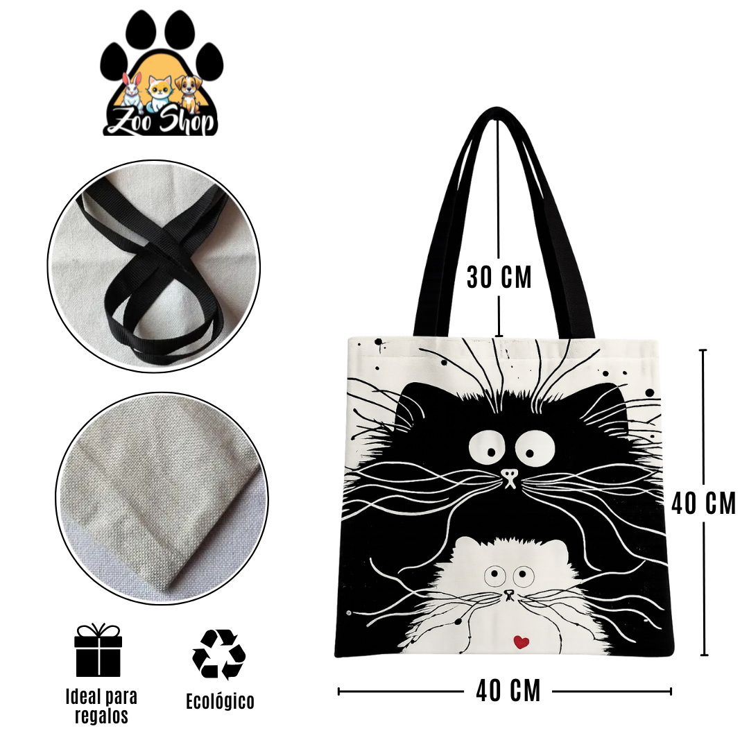 Tote Bag de Tela de Lino. Bolso Multiusos - Diseño #3 MIRADA ADORABLE