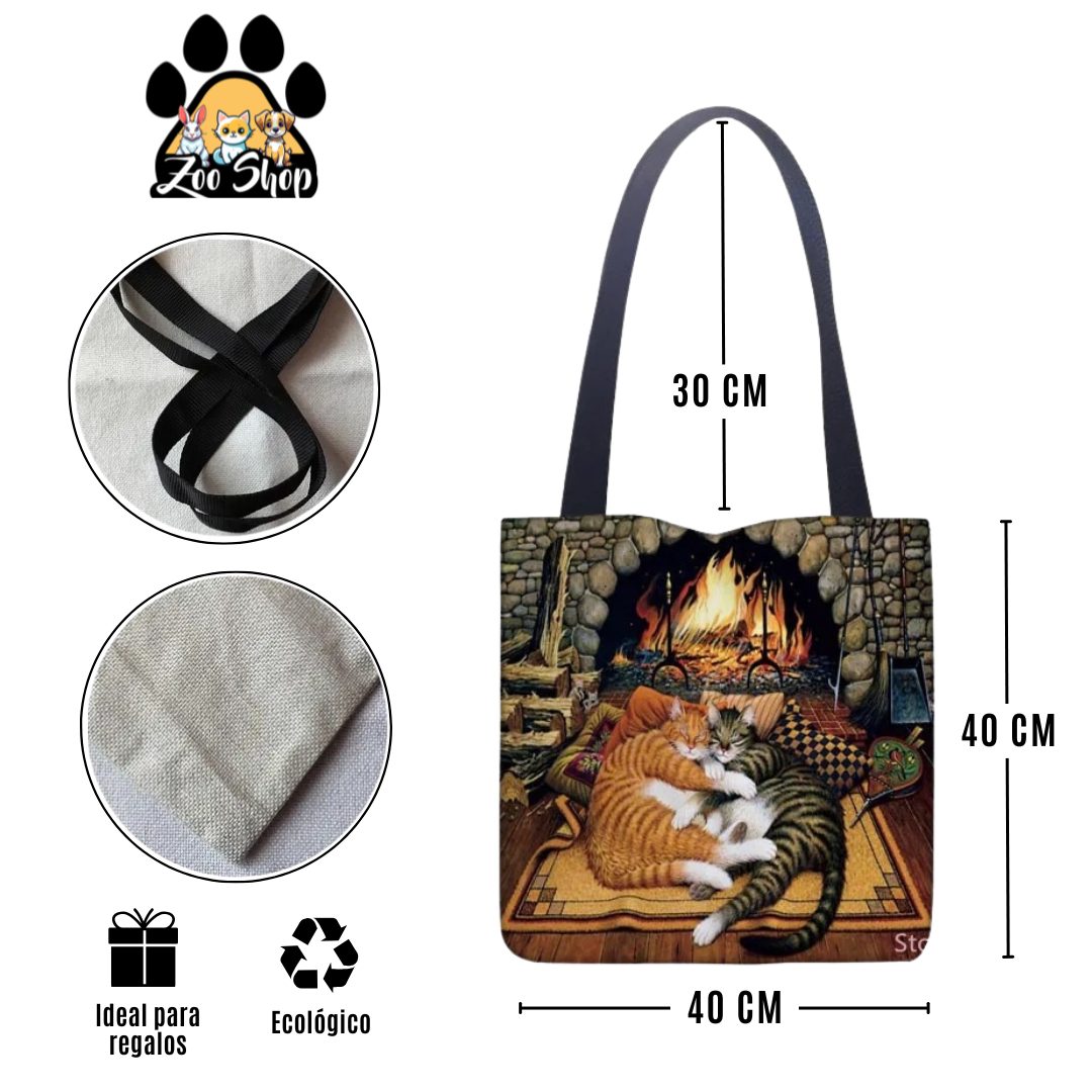 Tote Bag de Tela de Lino. Bolso Multiusos - Diseño #6 ABRAZO BAJO LA CHIMENEA