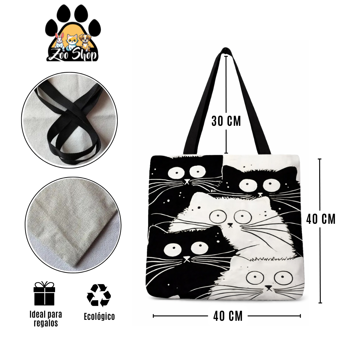 Tote Bag de Tela de Lino. Bolso Multiusos - Diseño #9 OJITOS CURIOSOS