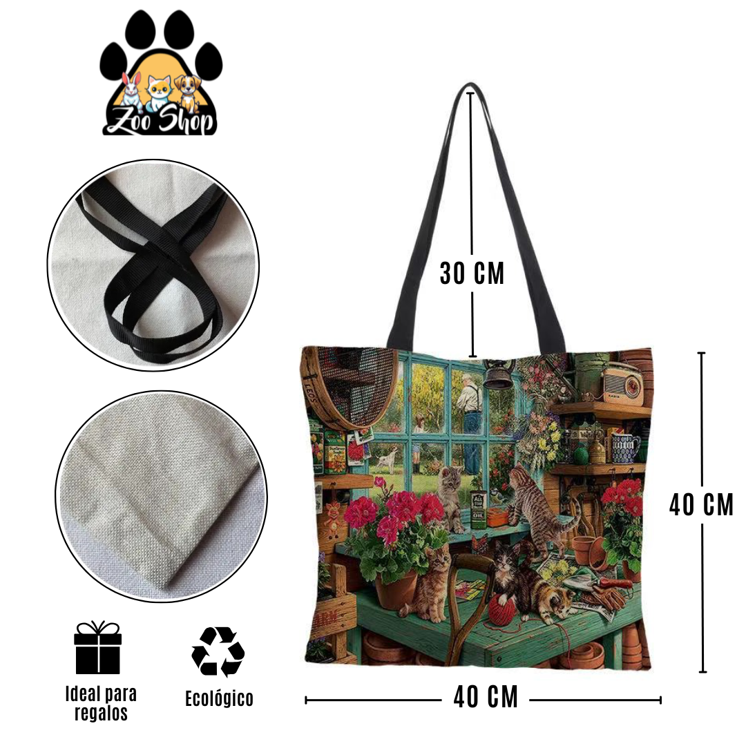 Tote Bag de Tela de Lino. Bolso Multiusos - Diseño #21 RINCÓN FELIZ