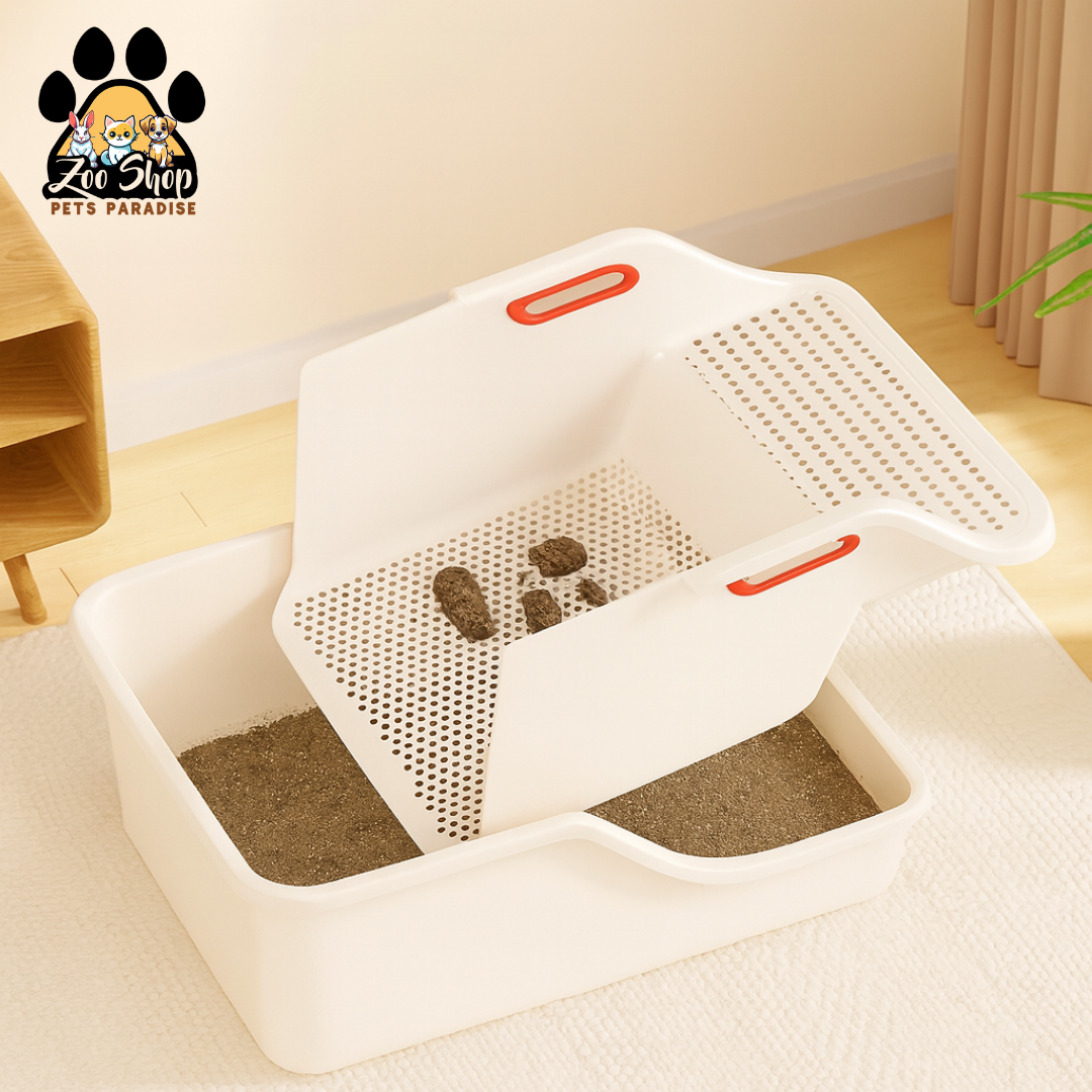 Arenero abierto con sistema de filtrado (colador) para la limpieza - Color blanco