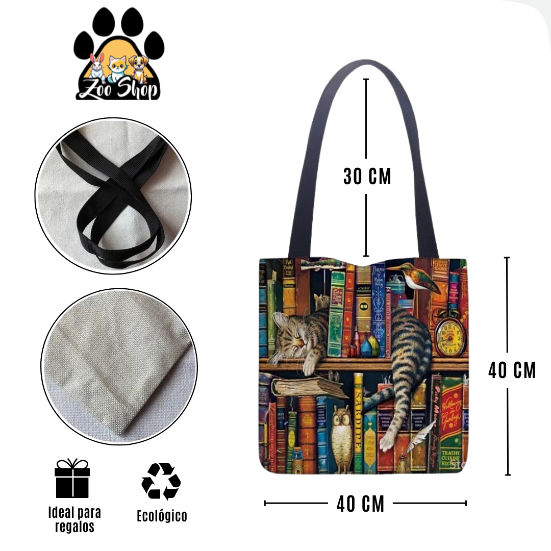 Tote Bag de Tela de Lino. Bolso Multiusos - Diseño #5 ENTRE LIBROS