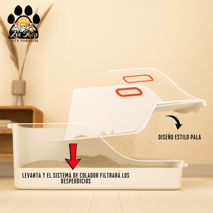 Arenero abierto con sistema de filtrado (colador) para la limpieza - Color blanco