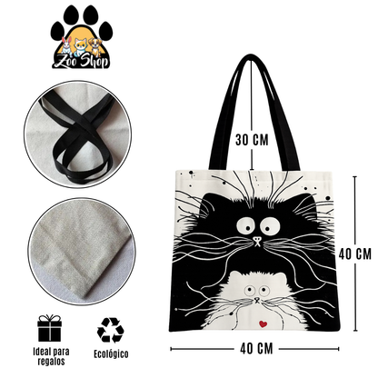 Tote Bag de Tela de Lino. Bolso Multiusos - Diseño #3 MIRADA ADORABLE