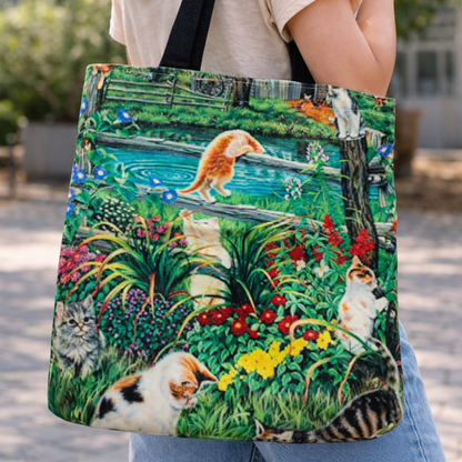 Tote Bag de Tela de Lino. Bolso Multiusos - Diseño #4 JARDÍN GATUNO