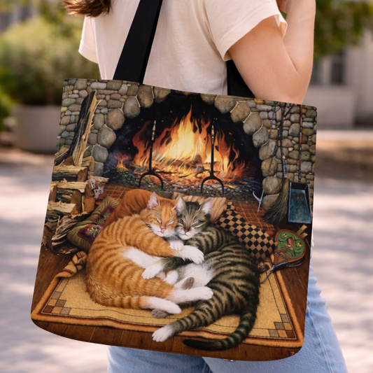 Tote Bag de Tela de Lino. Bolso Multiusos - Diseño #6 ABRAZO BAJO LA CHIMENEA