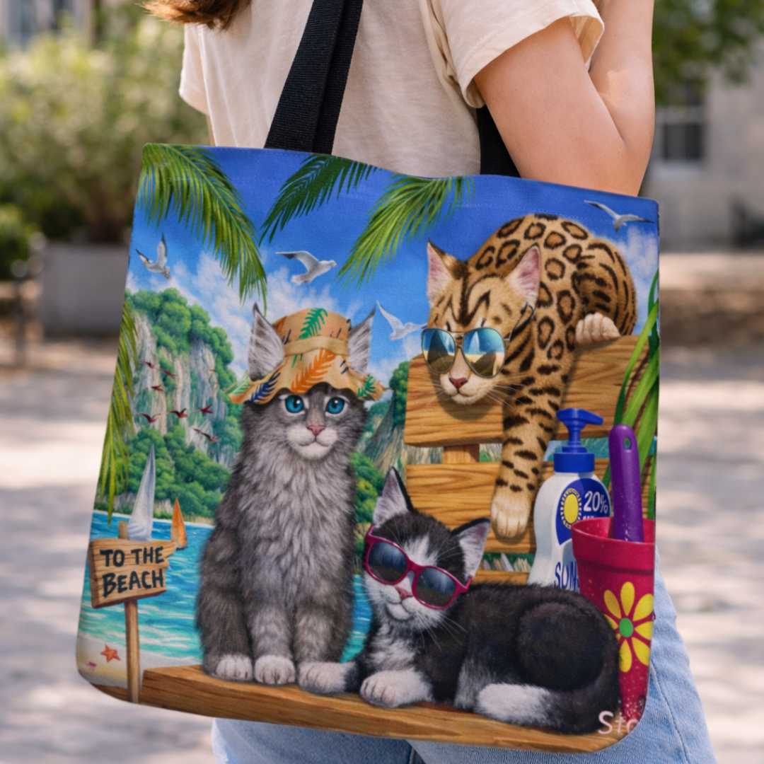 Tote Bag de Tela de Lino. Bolso Multiusos - Diseño #7 BAJO LAS PALMERAS
