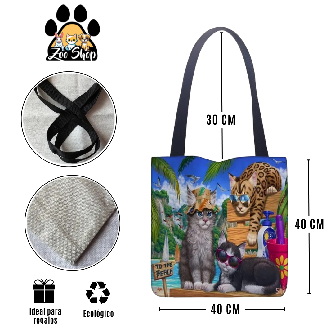 Tote Bag de Tela de Lino. Bolso Multiusos - Diseño #7 BAJO LAS PALMERAS