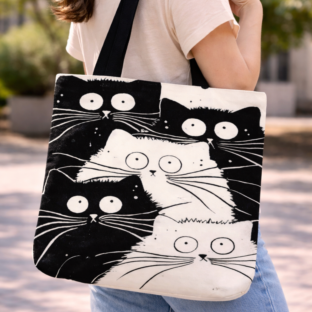 Tote Bag de Tela de Lino. Bolso Multiusos - Diseño #9 OJITOS CURIOSOS