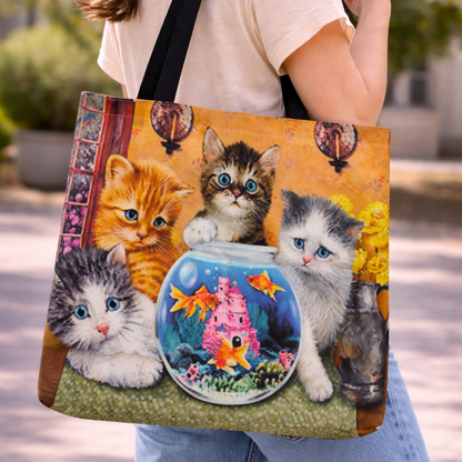 Tote Bag de Tela de Lino. Bolso Multiusos - Diseño #11 PECES Y BIGOTES