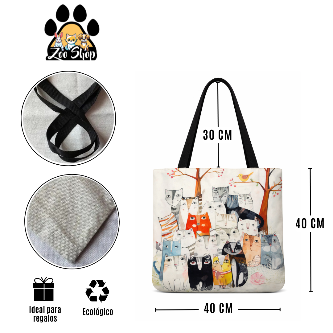 Tote Bag de Tela de Lino. Bolso Multiusos - Diseño #12 BOSQUE DE BIGOTES