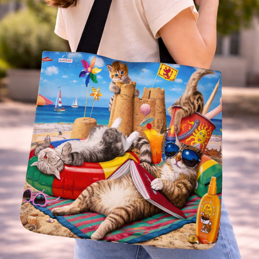 Tote Bag de Tela de Lino. Bolso Multiusos - Diseño #14 VERANO GATUNO