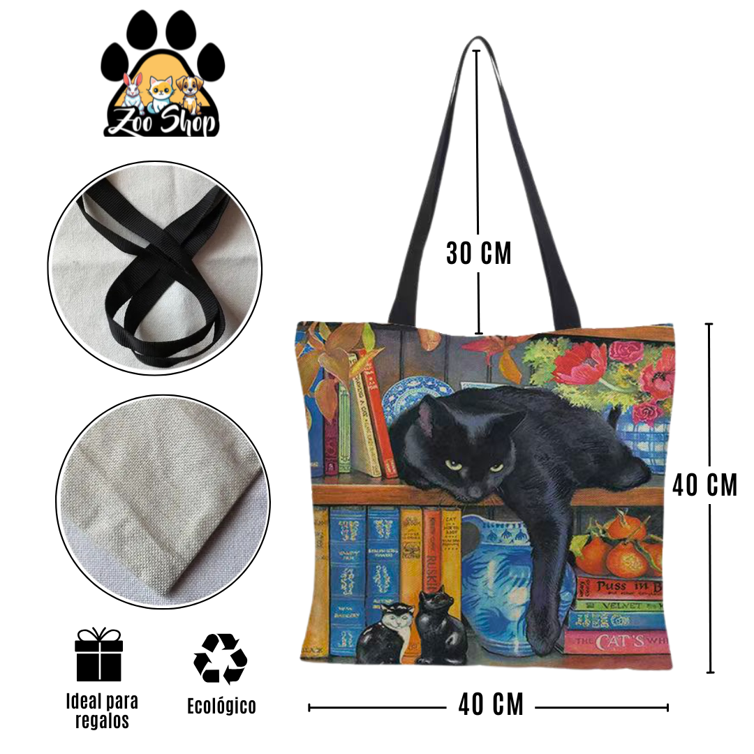 Tote Bag de Tela de Lino. Bolso Multiusos - Diseño #17 BIBLIOTECA ACOGEDORA