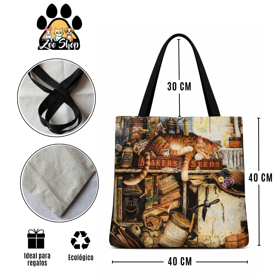 Tote Bag de Tela de Lino. Bolso Multiusos - Diseño #18 SIESTA VINTAGE