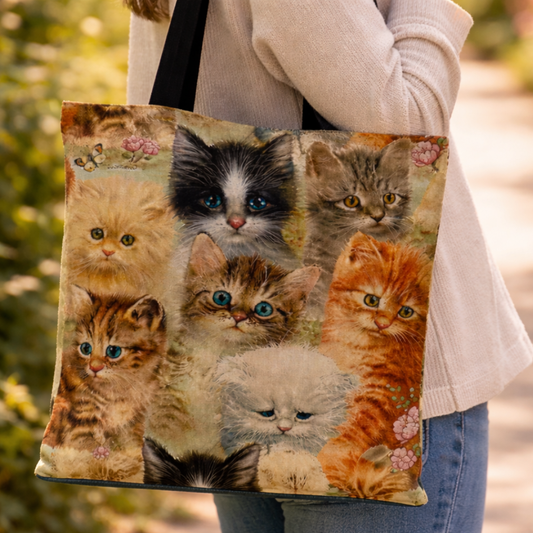 Tote Bag de Tela de Lino. Bolso Multiusos - Diseño #19 PEQUEÑOS ACURRUCADOS