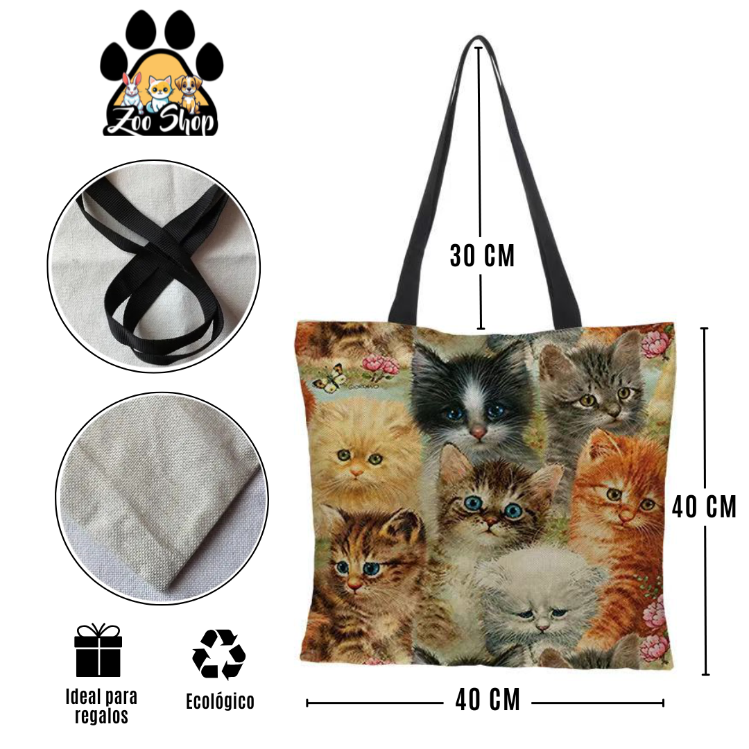 Tote Bag de Tela de Lino. Bolso Multiusos - Diseño #19 PEQUEÑOS ACURRUCADOS