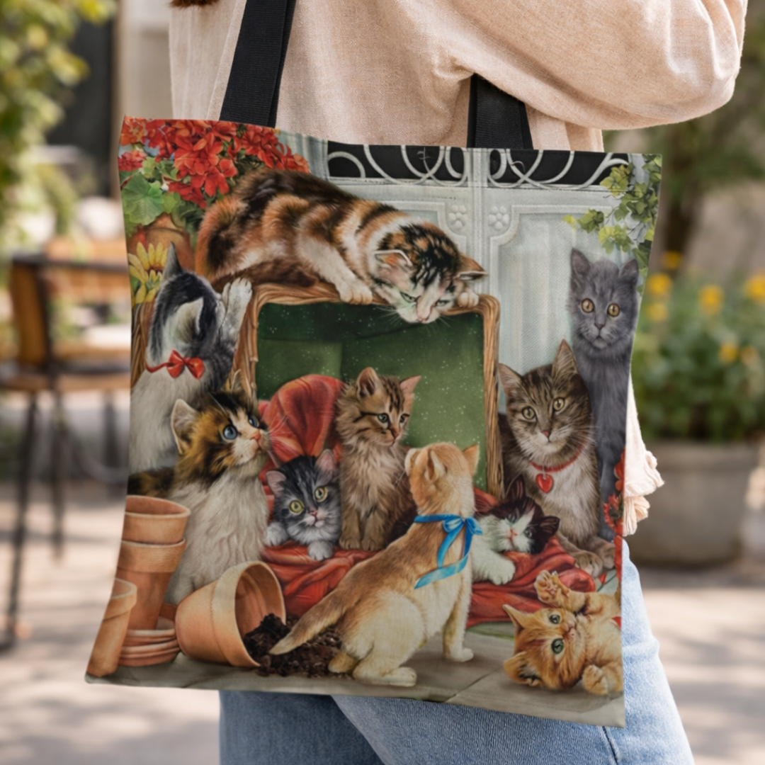 Tote Bag de Tela de Lino. Bolso Multiusos - Diseño #23 FAMILIA FELINA