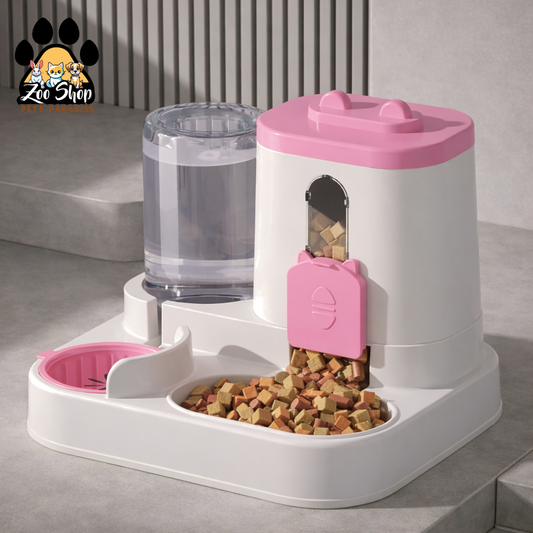 Dispensador 2 en 1 de Agua y Alimento " DuoFeed" (800 ml) - Color rosado