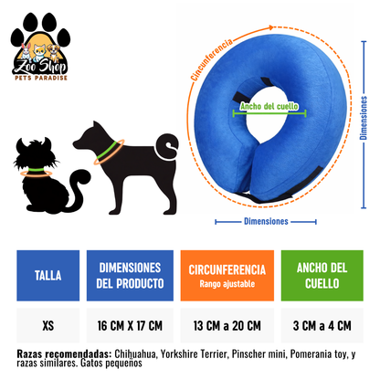 Collar de Recuperación Inflable y Ajustable - Talla XS - Color azul