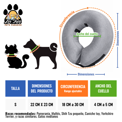 Collar de Recuperación Inflable y Ajustable - Talla S - Color gris