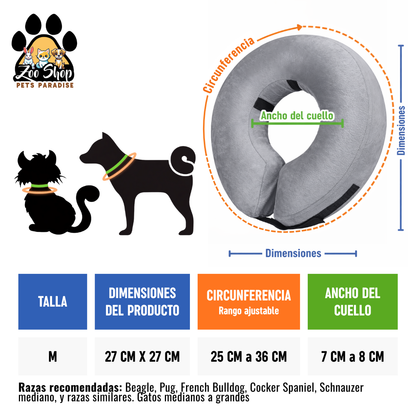 Collar de Recuperación Inflable y Ajustable - Talla M - Color gris