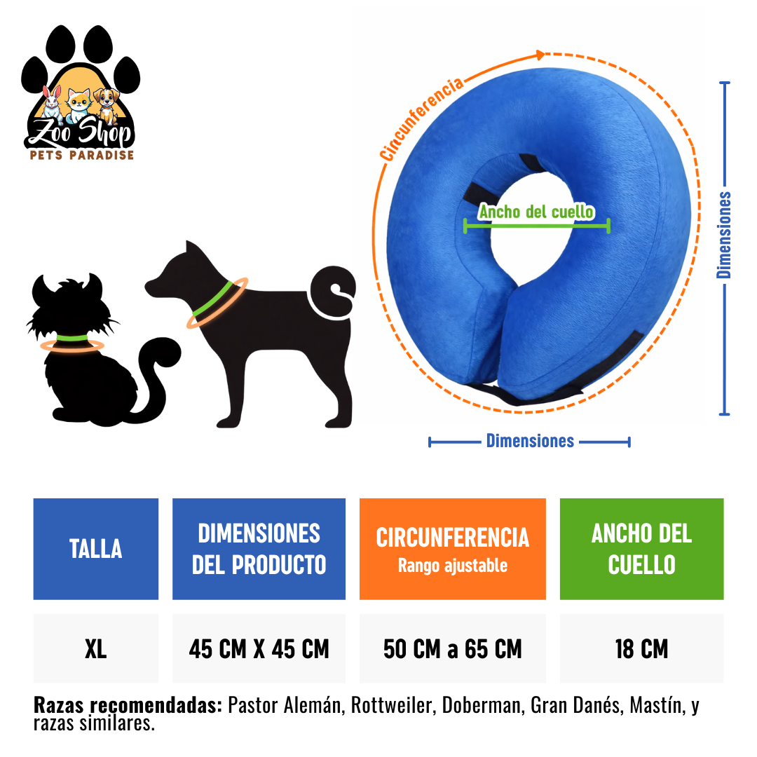 Collar de Recuperación Inflable y Ajustable - Talla XL - Color azul