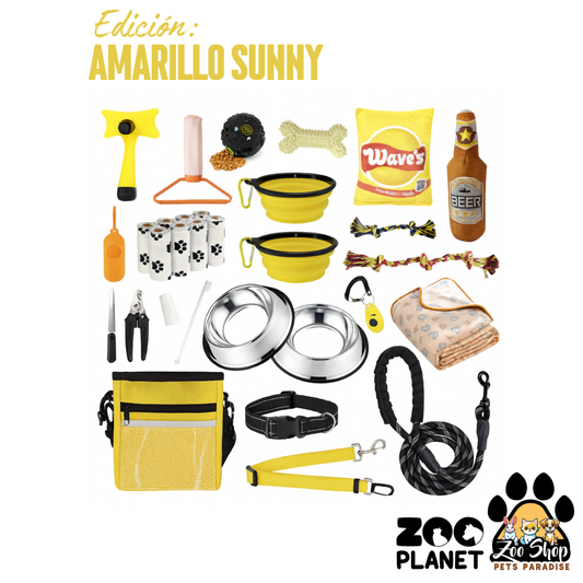 Kit Esencial para Perros 31 accesorios. Entrenamiento y Cuidado (Todo en Uno) - Color amarillo