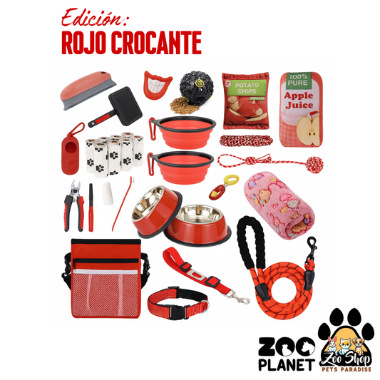 Kit Esencial para Perros 31 accesorios. Entrenamiento y Cuidado (Todo en Uno) - Color rojo