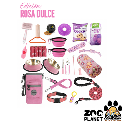 Kit Esencial para Perros 31 accesorios. Entrenamiento y Cuidado (Todo en Uno) - Color rosado