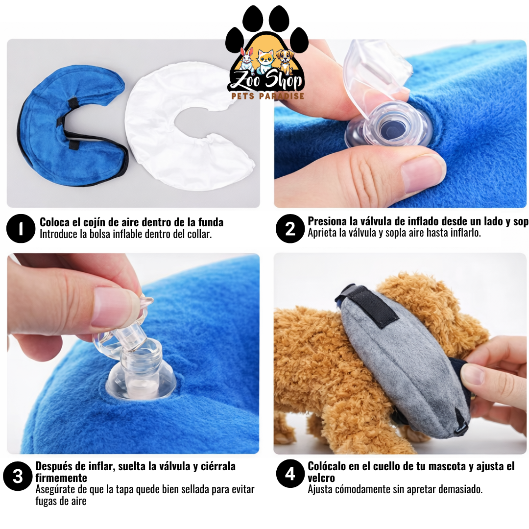 Collar de Recuperación Inflable y Ajustable - Talla S - Color gris