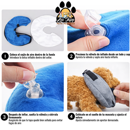 Collar de Recuperación Inflable y Ajustable - Talla XS - Color gris