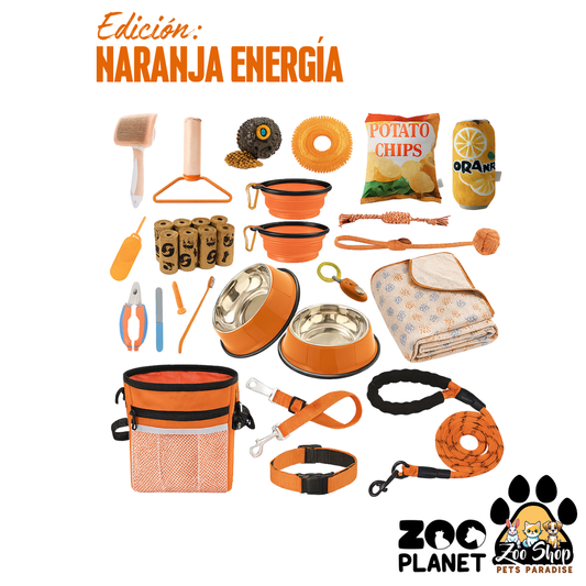 Kit Esencial para Perros 31 accesorios. Entrenamiento y Cuidado (Todo en Uno) - Color naranja