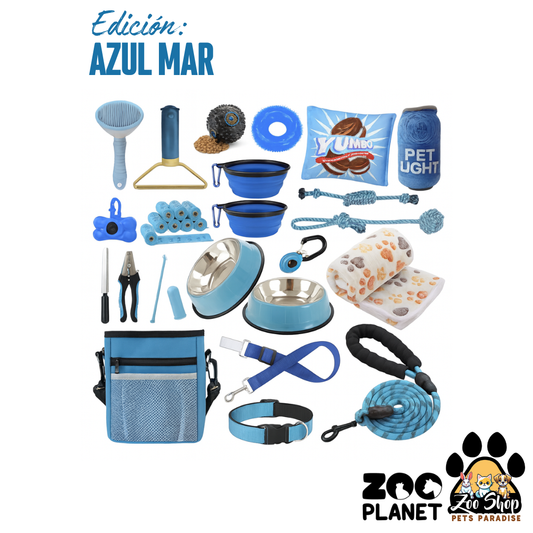 Kit Esencial para Perros 31 accesorios. Entrenamiento y Cuidado (Todo en Uno) - Color azul