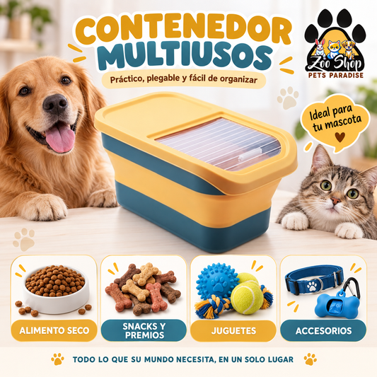 Contenedor Multiusos Para Alimentos y Accesorios de Mascotas - Color amarillo y azul