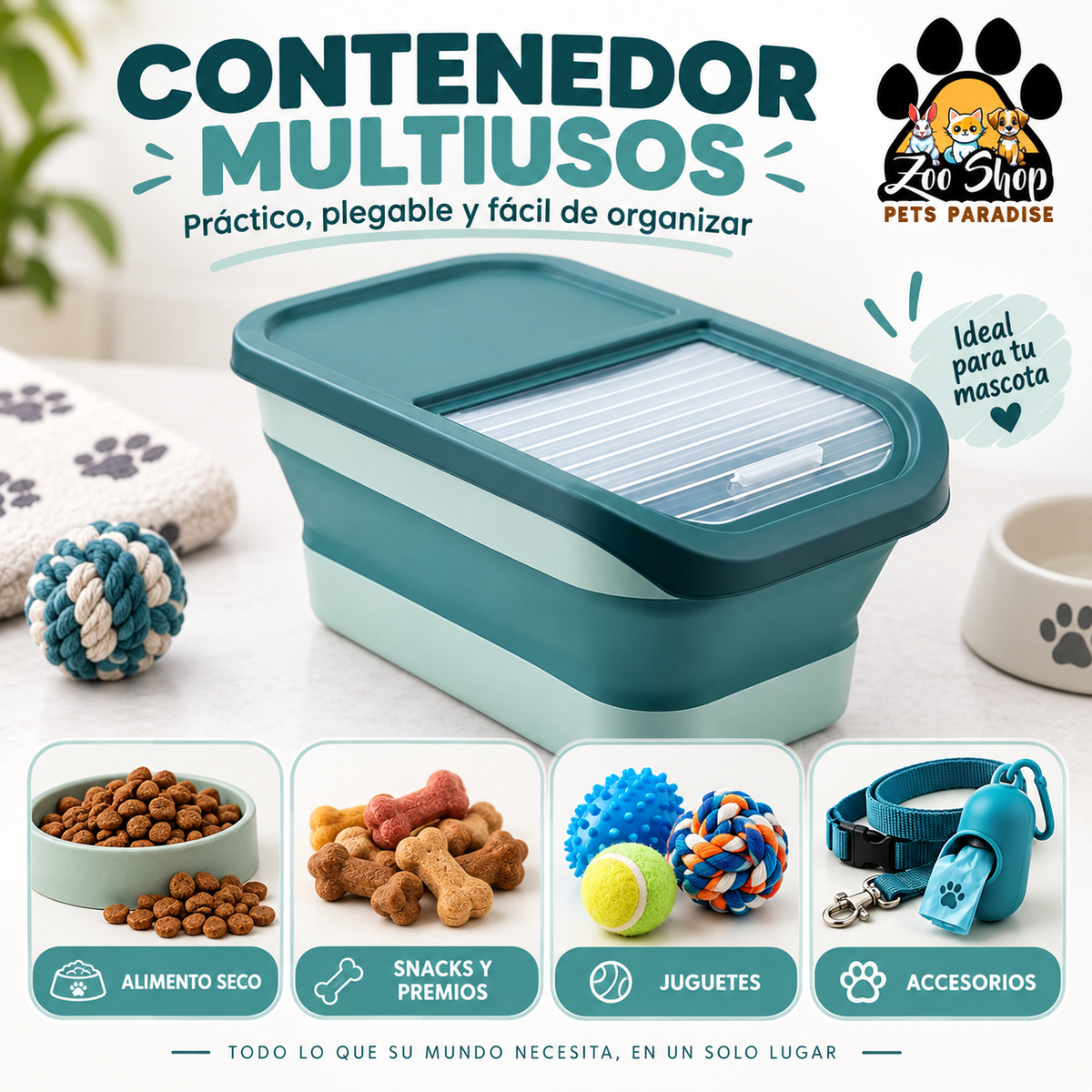 Contenedor Multiusos Para Alimentos y Accesorios de Mascotas - Color azul