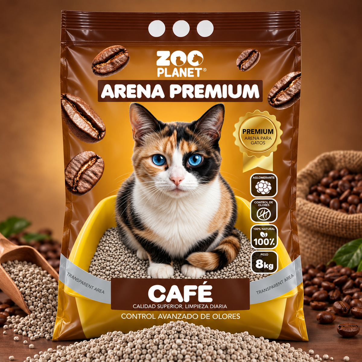 Arena Aglomerante Ultra Premium Zoo Planet 8KG - Fragancia de café