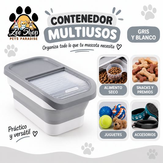Contenedor Multiusos Para Alimentos y Accesorios de Mascotas - Color gris