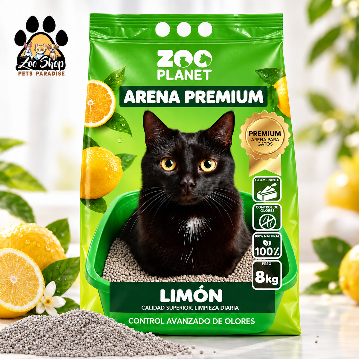Arena Aglomerante Ultra Premium Zoo Planet 8KG - Fragancia de limón