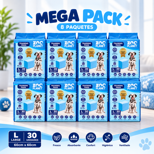 MEGA PACK de Pads 240 unidades Super Absorbentes Zoo Planet - Tamaño L (60 cm x 60cm)