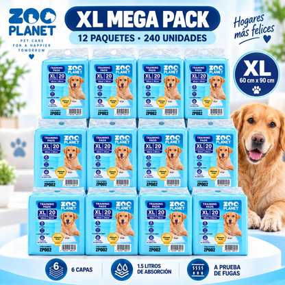 MEGA PACK de Pads 240 unidades Super Absorbentes Zoo Planet - Tamaño XL (90 cm x 60cm)