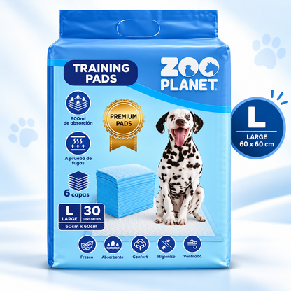 Pads 30 unidades Super Absorbentes Zoo Planet - Tamaño L (60 cm x 60cm)