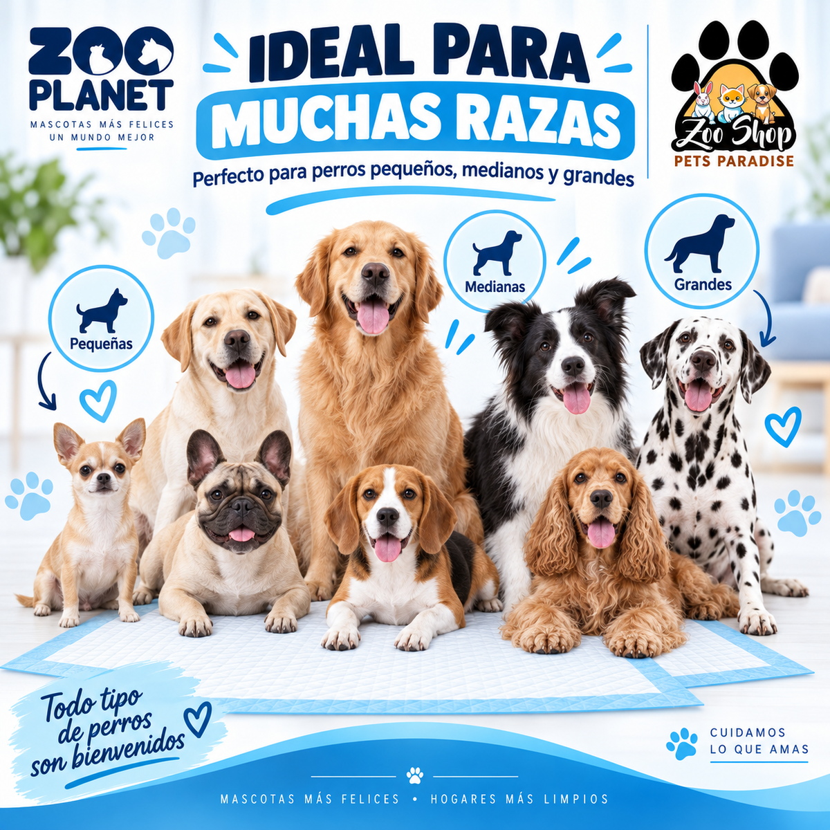 Pads 30 unidades Super Absorbentes Zoo Planet - Tamaño L (60 cm x 60cm)
