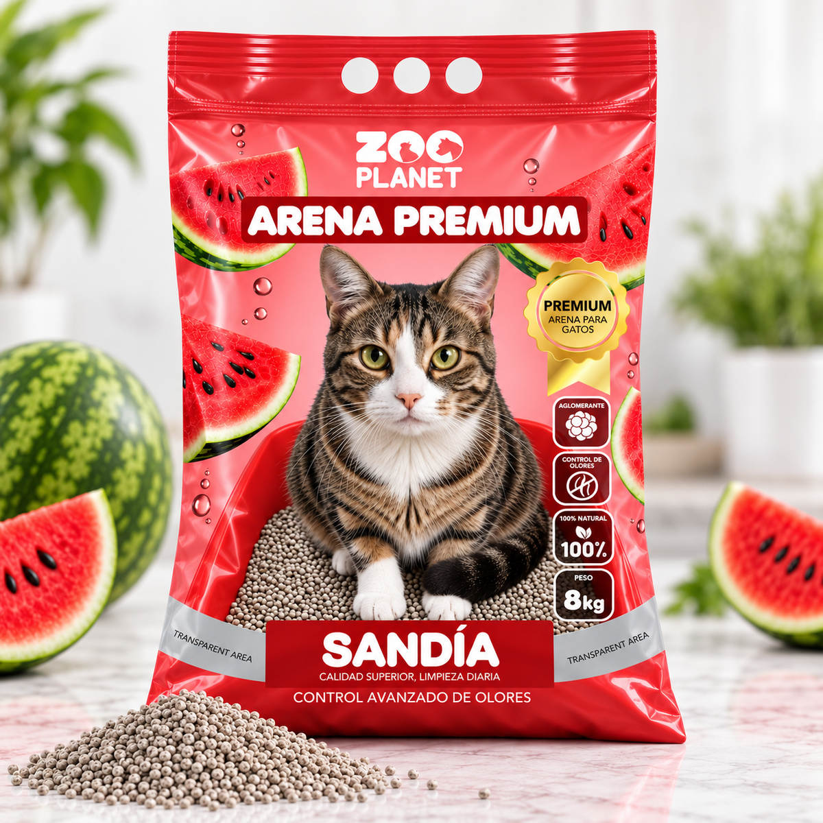 Arena Aglomerante Ultra Premium Zoo Planet 8KG - Fragancia de sandía