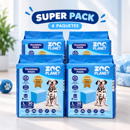 SUPER PACK de Pads 120 unidades Super Absorbentes Zoo Planet - Tamaño L (60 cm x 60cm)