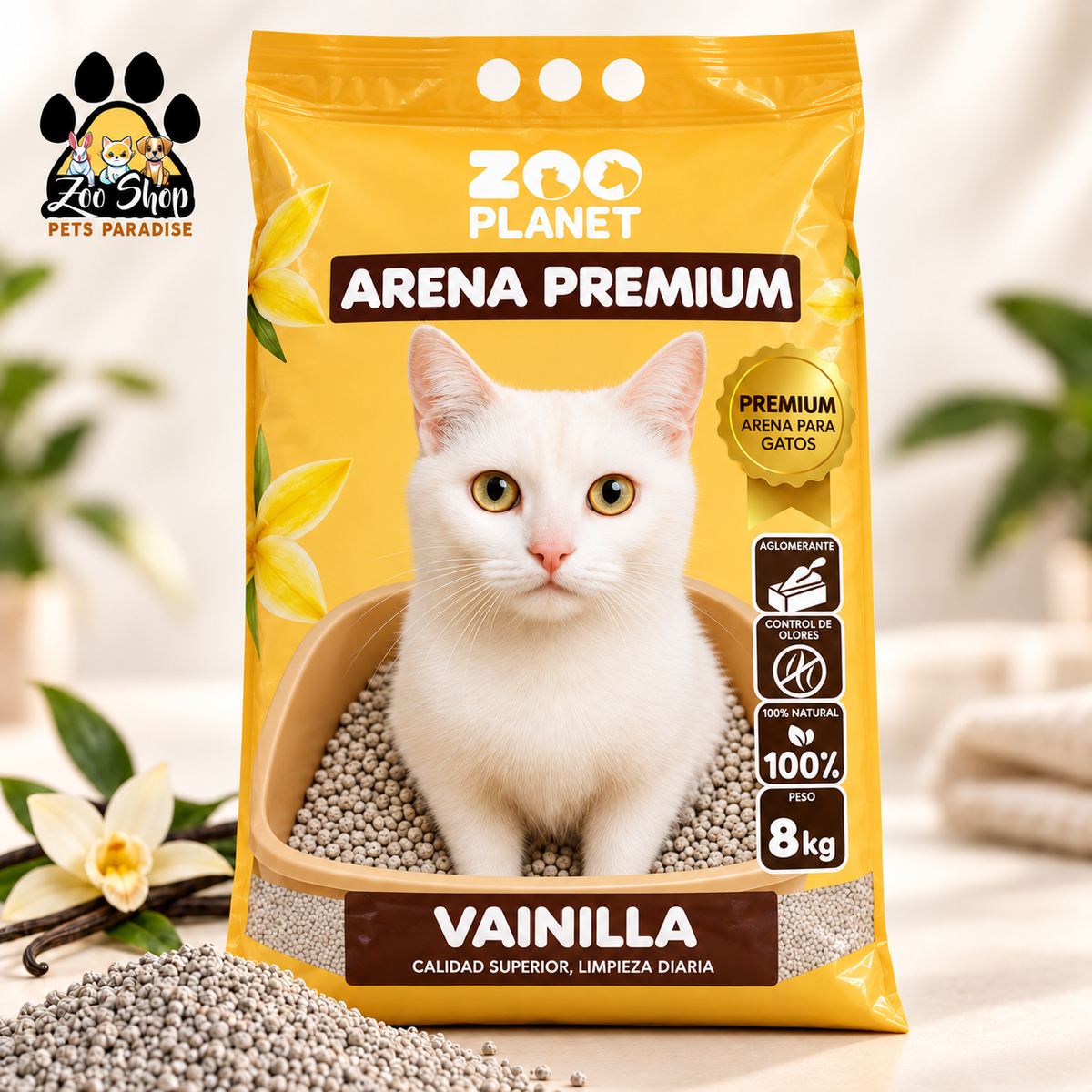 Arena Aglomerante Ultra Premium Zoo Planet 8KG - Fragancia de vainilla