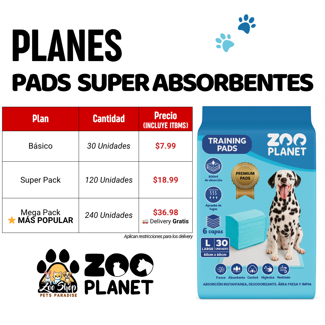 Pads Super Absorbentes Marca Zoo Planet